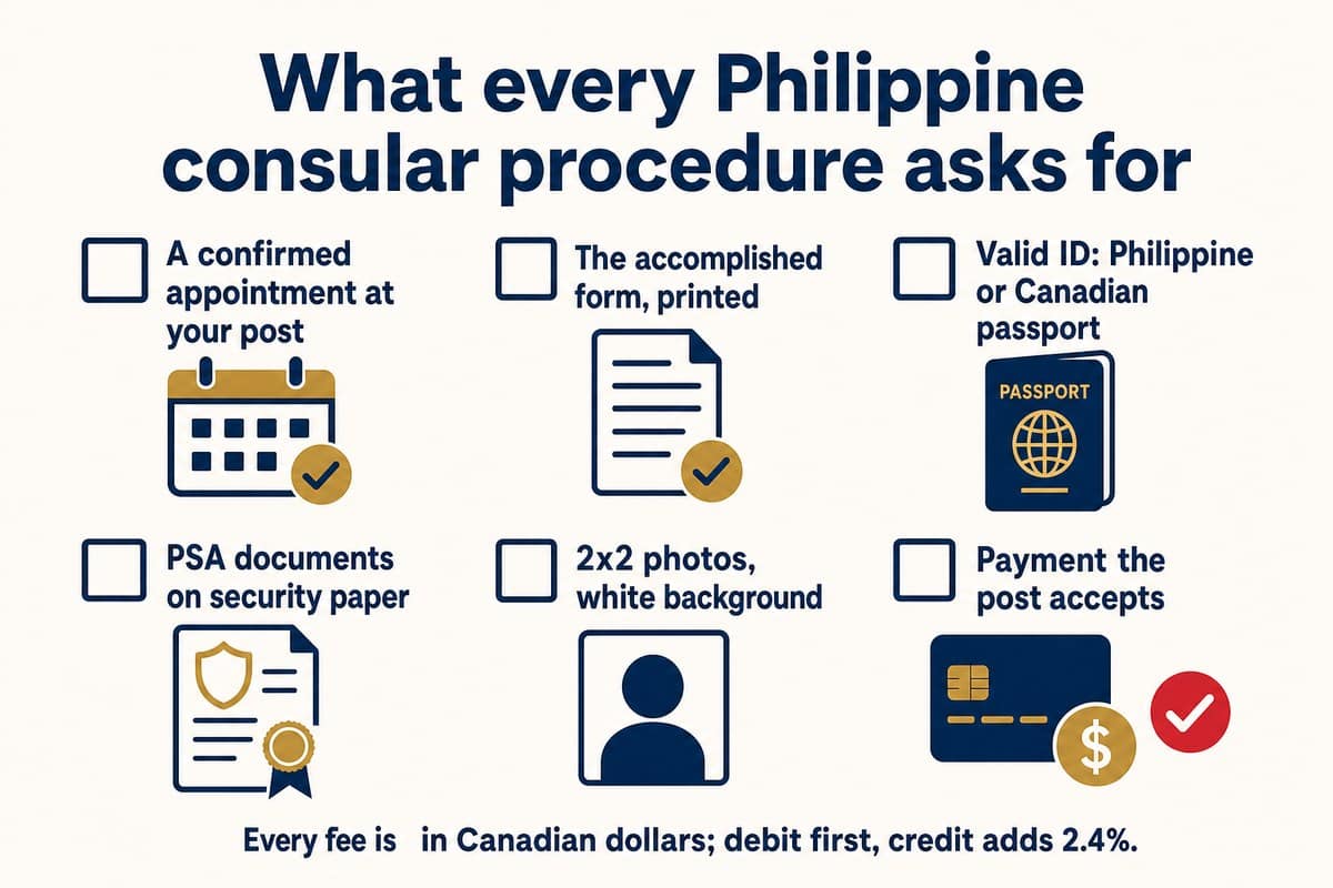 What every Philippine consular procedure in Canada asks for